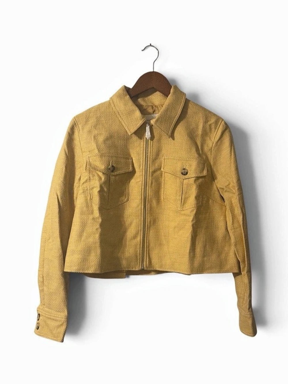 Preppy Retro Club Monaco Textured Cropped Zip Jacket Mustard Gold Large NWT